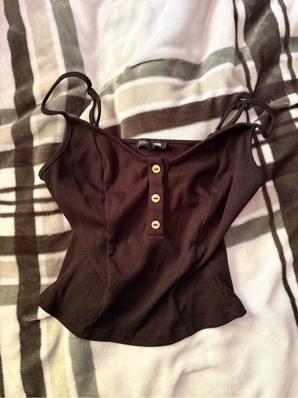 Fashion Nova Black Ribbed Button-Front Camisole - Picture 2 of 2